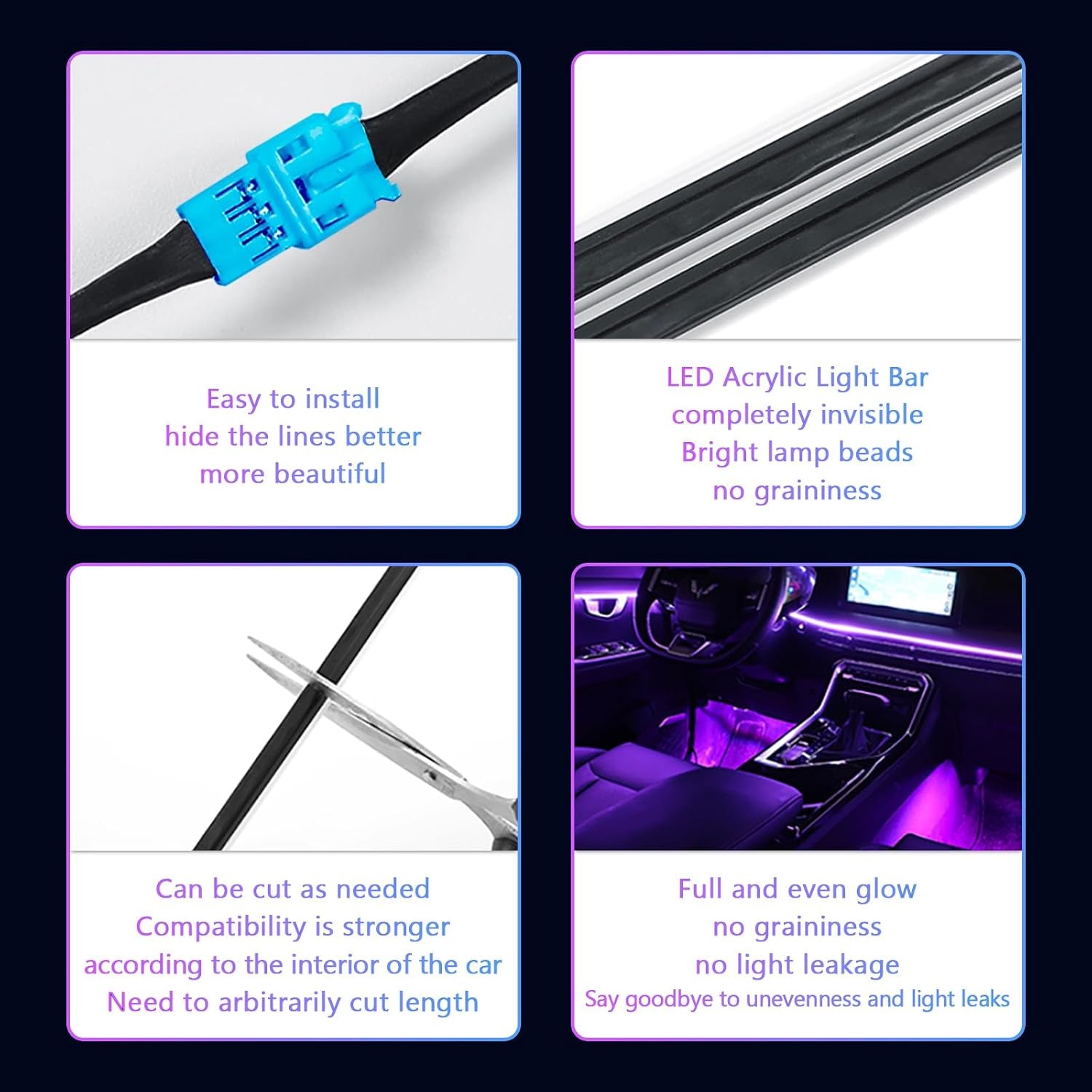Car-Ambient-Lighting-Kit,Rgb 18 in 1 256 LED with Wireless APP DIY Modes Acrylic