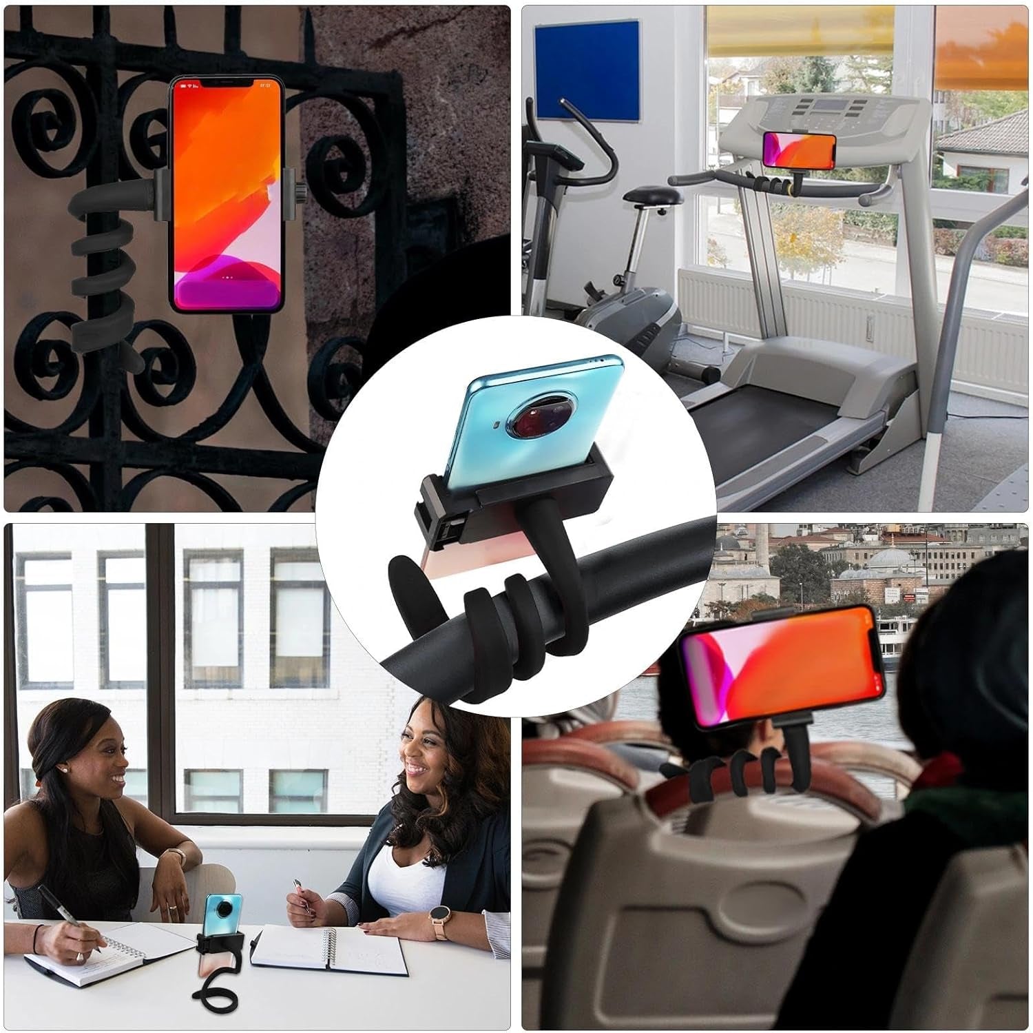 Stroller Phone Holder Portable Cell Phone Holder Stroller Phone Mount with Non-Slip Flexible Arm Flexible Phone Holder Stroller Accessories for Treadmill Spin Bike Shopping Cart Car Kitchen