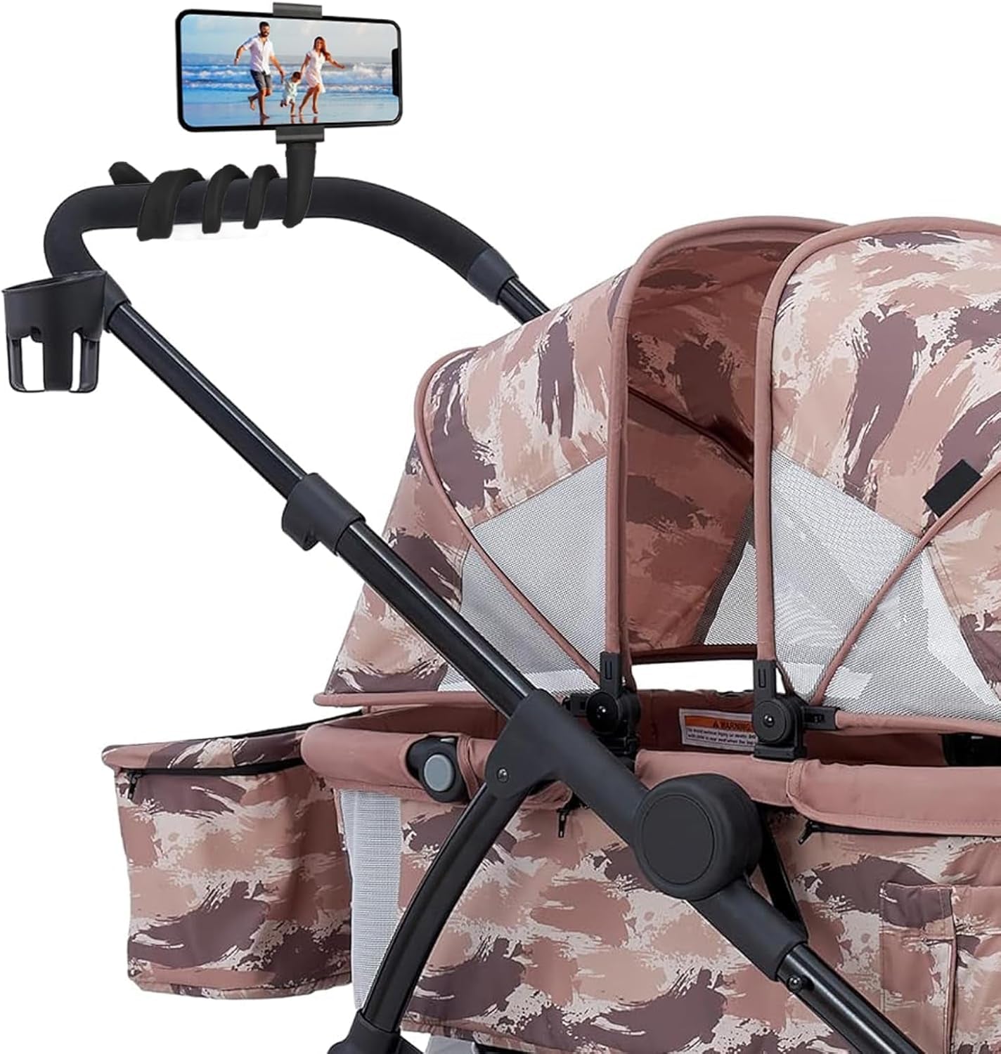 Stroller Phone Holder Portable Cell Phone Holder Stroller Phone Mount with Non-Slip Flexible Arm Flexible Phone Holder Stroller Accessories for Treadmill Spin Bike Shopping Cart Car Kitchen