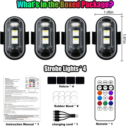 Wireless LED Lights for Car, High-Brightness Wireless Rock Lights with 8 Colors 0 Modes,Led Strobe Warning Light, Motorcycles, Boats, Camping, Bikes, Drones (2Pcs Black)