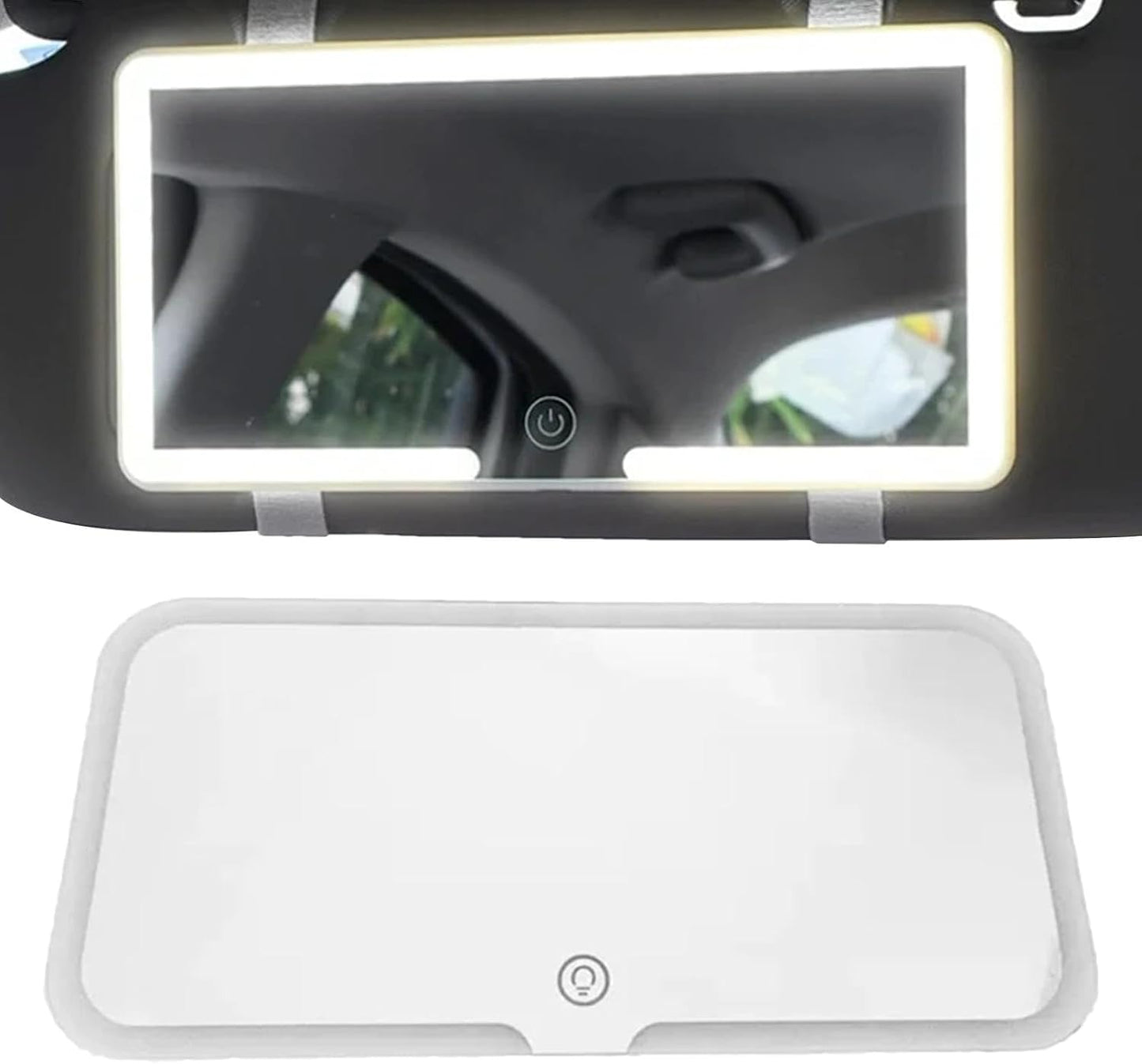Car Vanity Mirror, Sun Visor Rechargeable LED Car Mirror, 3Modes & 60Leds, Touch Control Dimmable, White