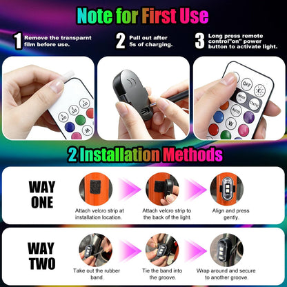 Wireless LED Lights for Car, High-Brightness Wireless Rock Lights with 8 Colors 0 Modes,Led Strobe Warning Light, Motorcycles, Boats, Camping, Bikes, Drones (2Pcs Black)
