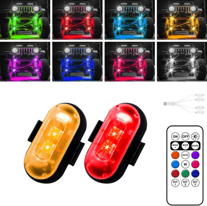 Wireless LED Lights for Car, High-Brightness Wireless Rock Lights with 8 Colors 0 Modes,Led Strobe Warning Light, Motorcycles, Boats, Camping, Bikes, Drones (2Pcs Black)