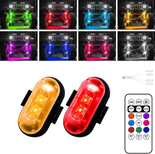 Wireless LED Lights for Car, High-Brightness Wireless Rock Lights with 8 Colors 0 Modes,Led Strobe Warning Light, Motorcycles, Boats, Camping, Bikes, Drones (2Pcs Black)
