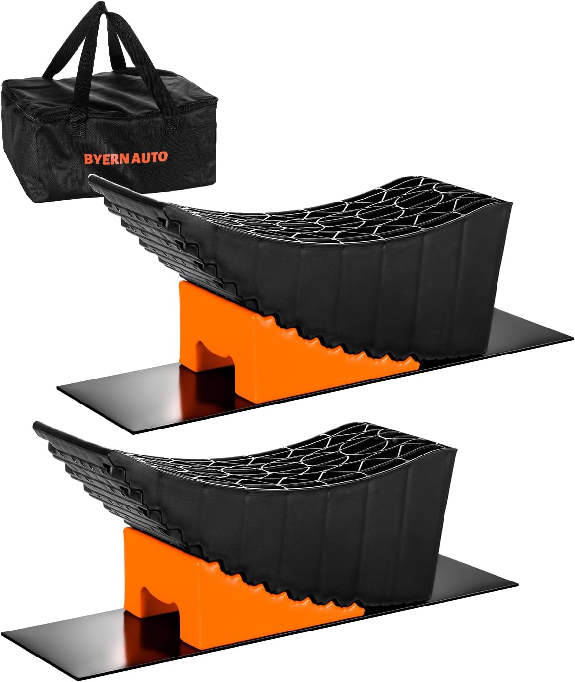 Large Camper Levelers, Raised Tire Change Ramps, RV Leveling Blocks Ramp Kit for RV Camper Travel Trailer, Lift up to 6In with Chocks, Anti-Slip Mats and Carrying Bag (2 Pack)