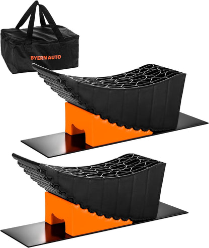 Large Camper Levelers, Raised Tire Change Ramps, RV Leveling Blocks Ramp Kit for RV Camper Travel Trailer, Lift up to 6In with Chocks, Anti-Slip Mats and Carrying Bag (2 Pack)