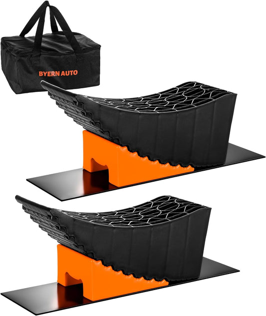 Large Camper Levelers, Raised Tire Change Ramps, RV Leveling Blocks Ramp Kit for RV Camper Travel Trailer, Lift up to 6In with Chocks, Anti-Slip Mats and Carrying Bag (2 Pack)