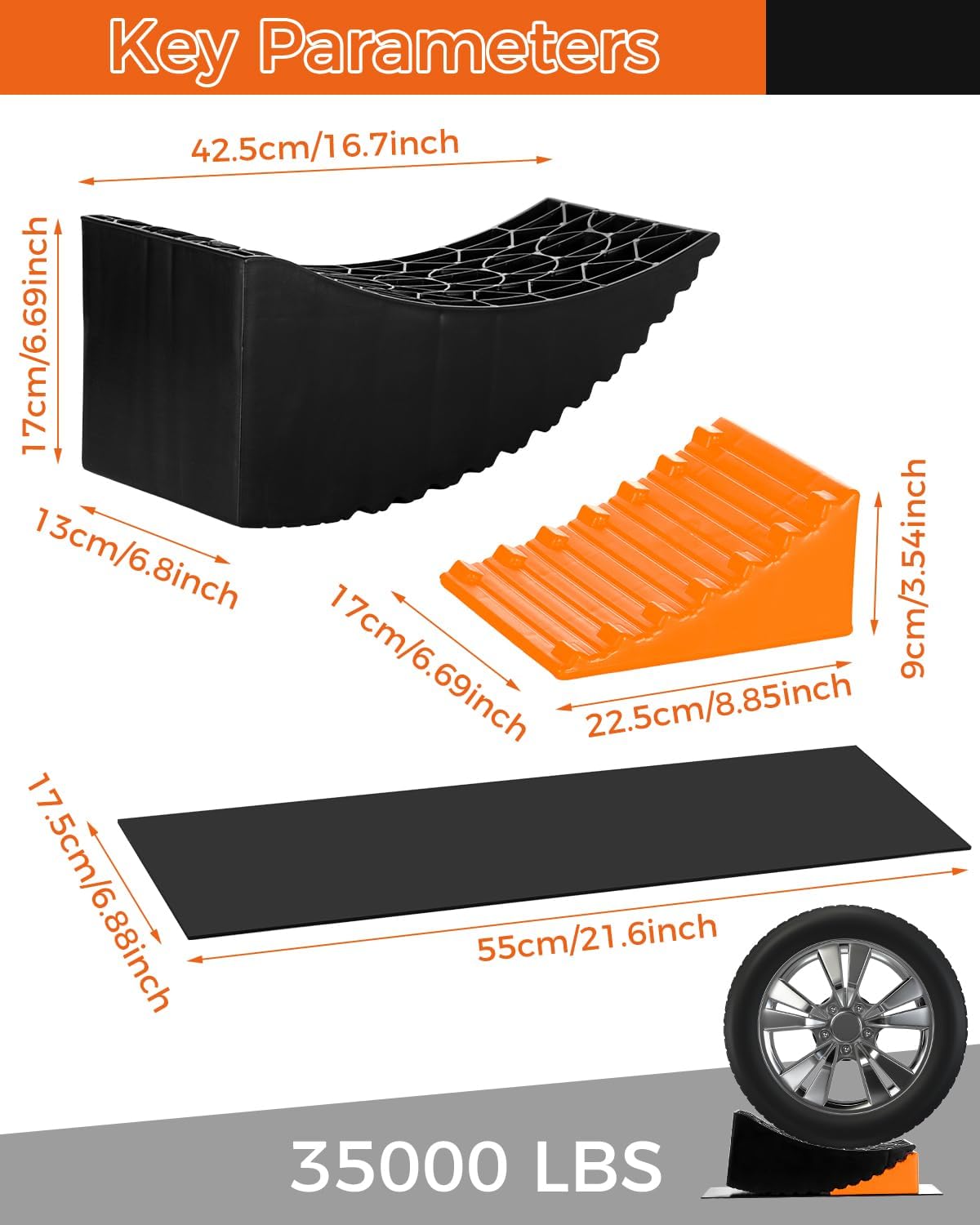 Large Camper Levelers, Raised Tire Change Ramps, RV Leveling Blocks Ramp Kit for RV Camper Travel Trailer, Lift up to 6In with Chocks, Anti-Slip Mats and Carrying Bag (2 Pack)