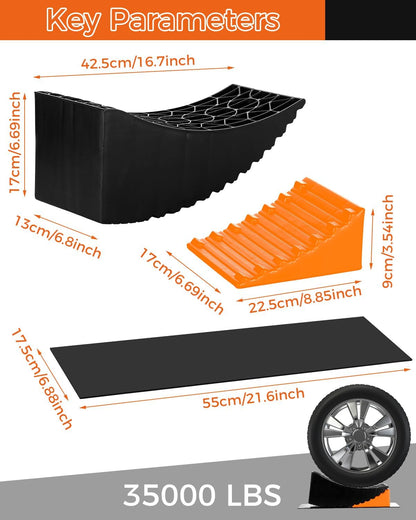 Large Camper Levelers, Raised Tire Change Ramps, RV Leveling Blocks Ramp Kit for RV Camper Travel Trailer, Lift up to 6In with Chocks, Anti-Slip Mats and Carrying Bag (2 Pack)
