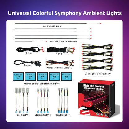 Car-Ambient-Lighting-Kit,Rgb 18 in 1 256 LED with Wireless APP DIY Modes Acrylic