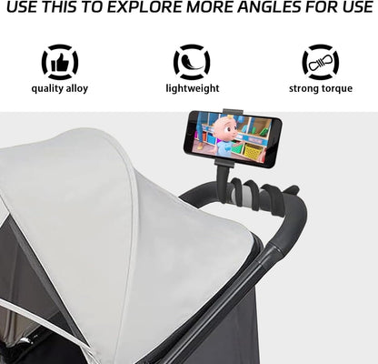 Stroller Phone Holder Portable Cell Phone Holder Stroller Phone Mount with Non-Slip Flexible Arm Flexible Phone Holder Stroller Accessories for Treadmill Spin Bike Shopping Cart Car Kitchen