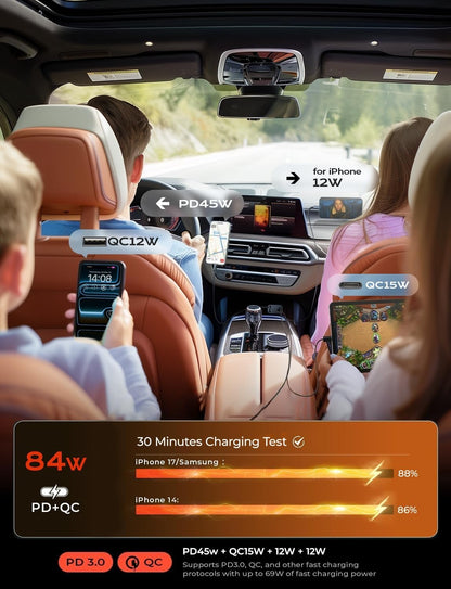 Retractable Car Charger, 84W Car Charger USB C Fast Charger.