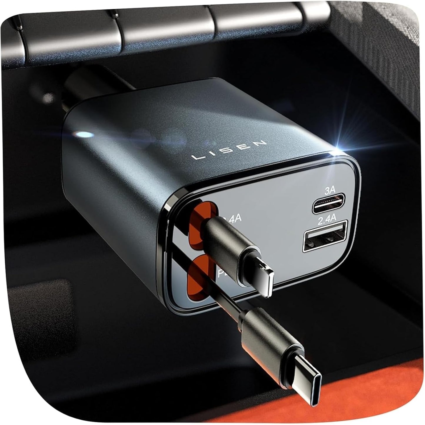 Retractable Car Charger, 84W Car Charger USB C Fast Charger.