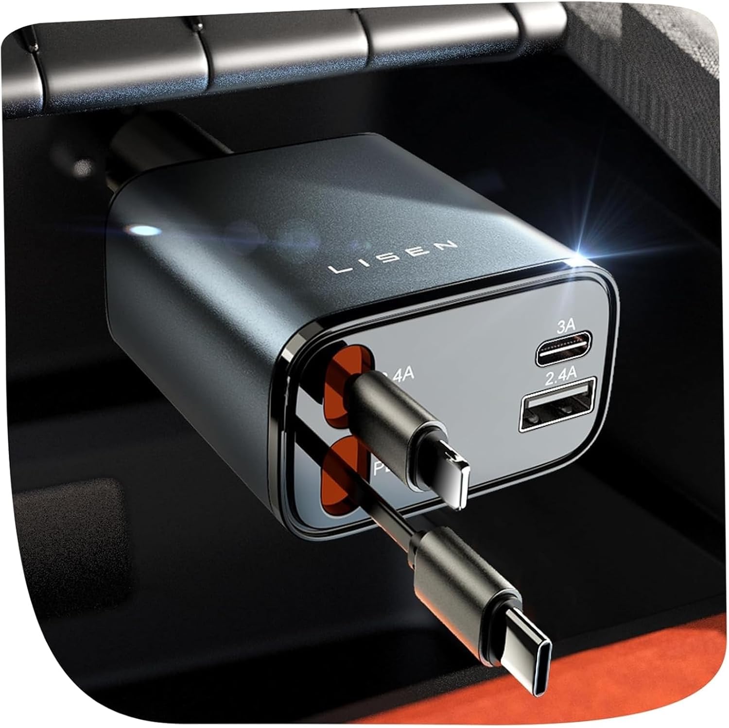 Retractable Car Charger, 84W Car Charger USB C Fast Charger.