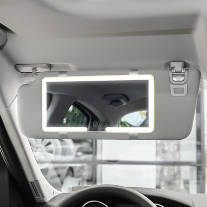 Car Vanity Mirror, Sun Visor Rechargeable LED Car Mirror, 3Modes & 60Leds, Touch Control Dimmable, White