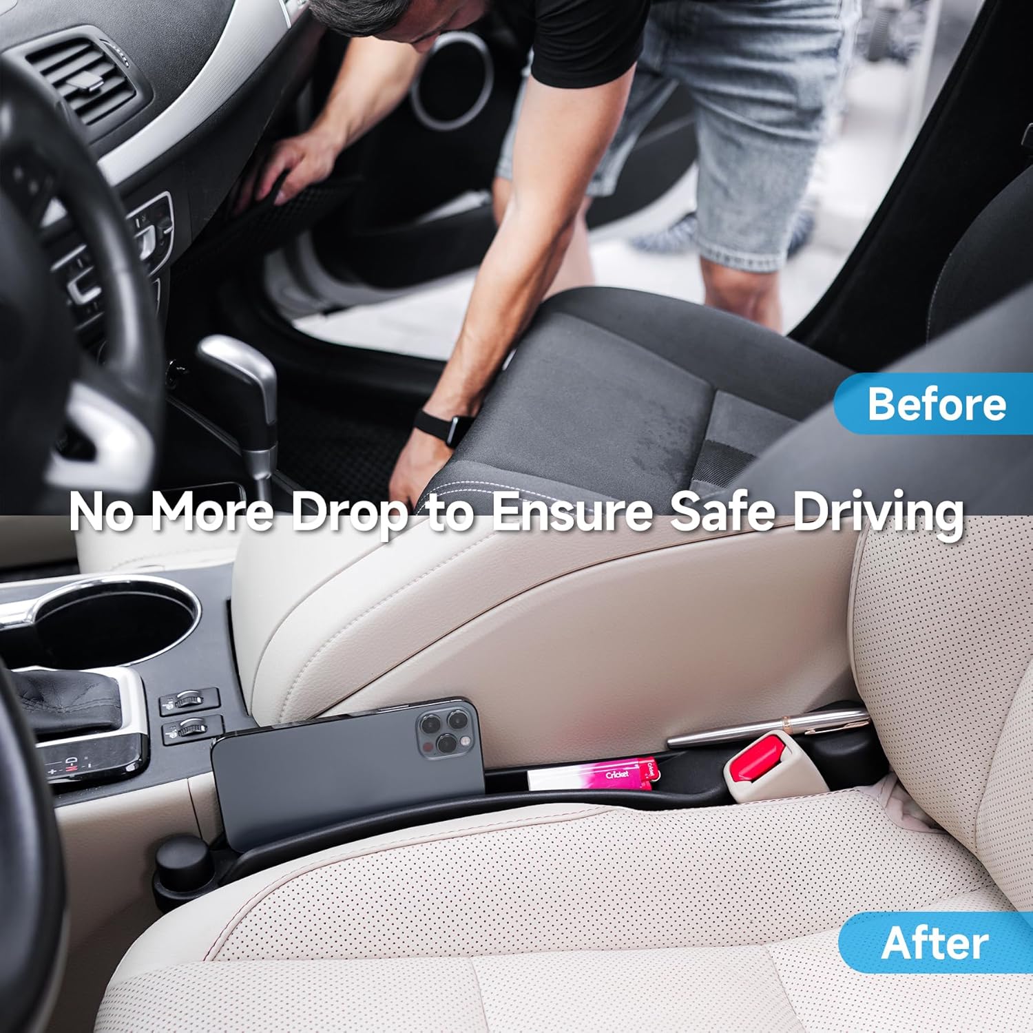 Car Seat Side Gap Filler Set of 2, Soft Foam Multifunctional Gap Filler