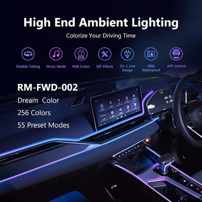 Car-Ambient-Lighting-Kit,Rgb 18 in 1 256 LED with Wireless APP DIY Modes Acrylic