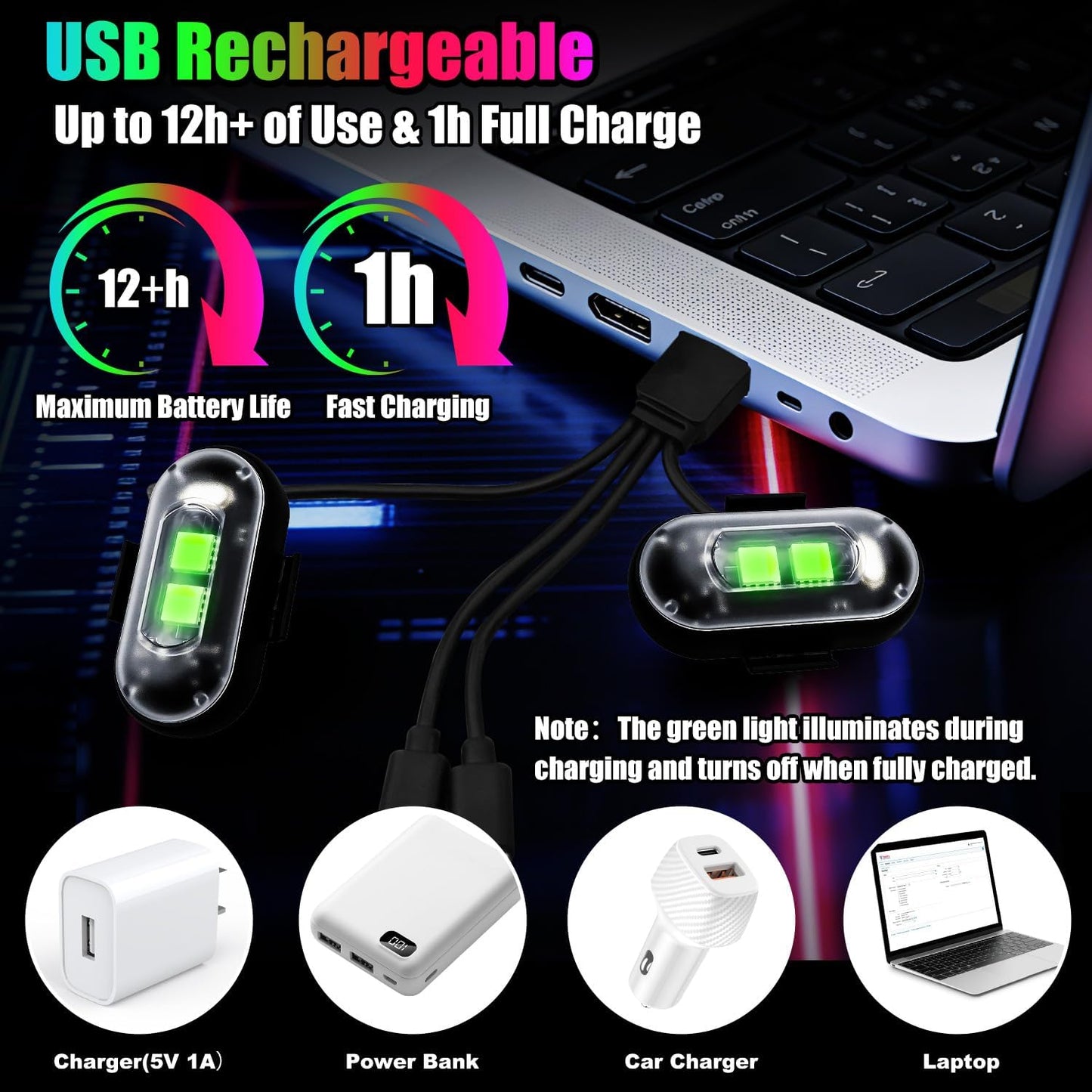 Wireless LED Lights for Car, High-Brightness Wireless Rock Lights with 8 Colors 0 Modes,Led Strobe Warning Light, Motorcycles, Boats, Camping, Bikes, Drones (2Pcs Black)