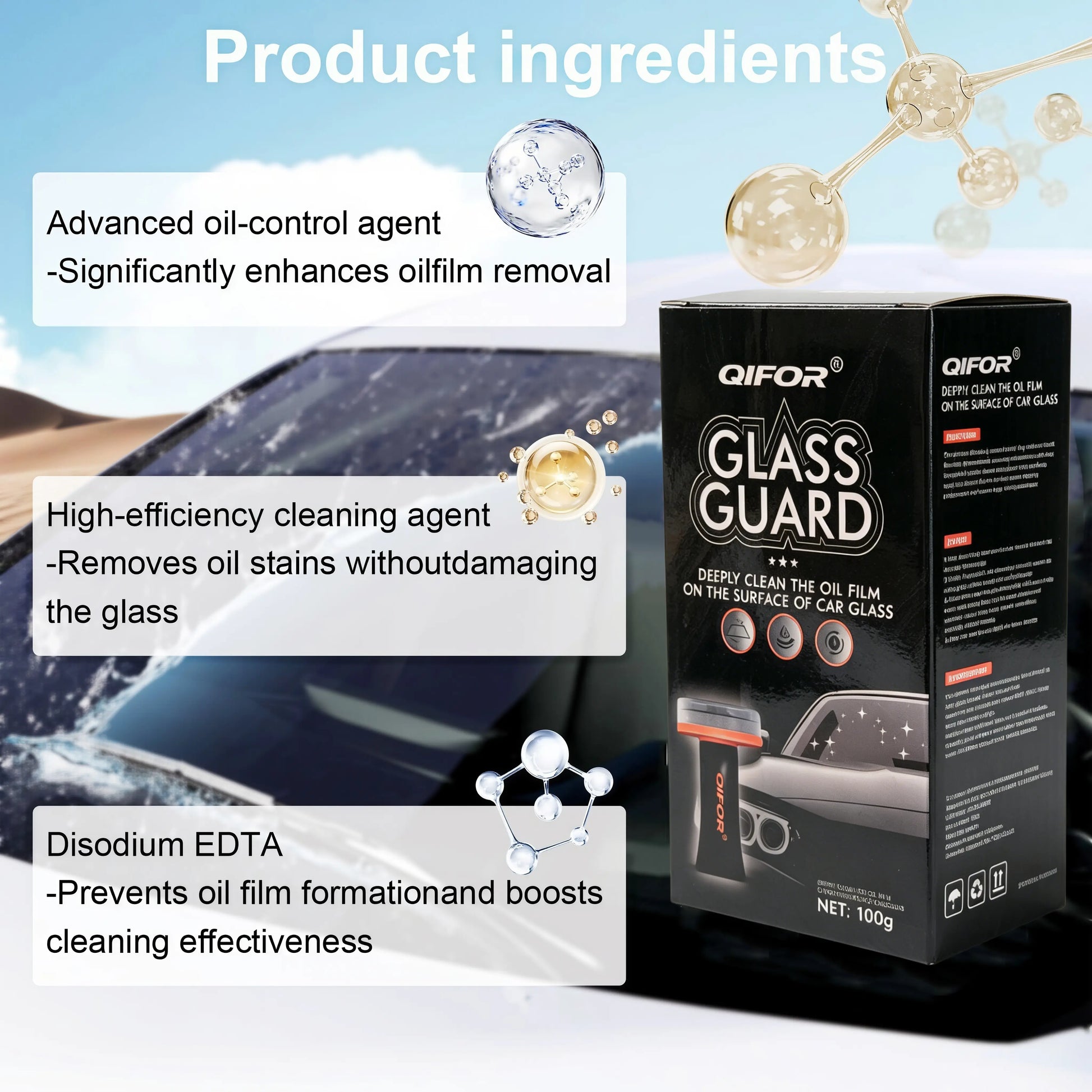 QIFOR Automotive Handheld Oil Flmr Cream,Glass Decontaminationwithouttraces,Window Oil Film Cleaning,Fastcleaning, Compactand Easy to Cary-100G Degreaser Cleaner
