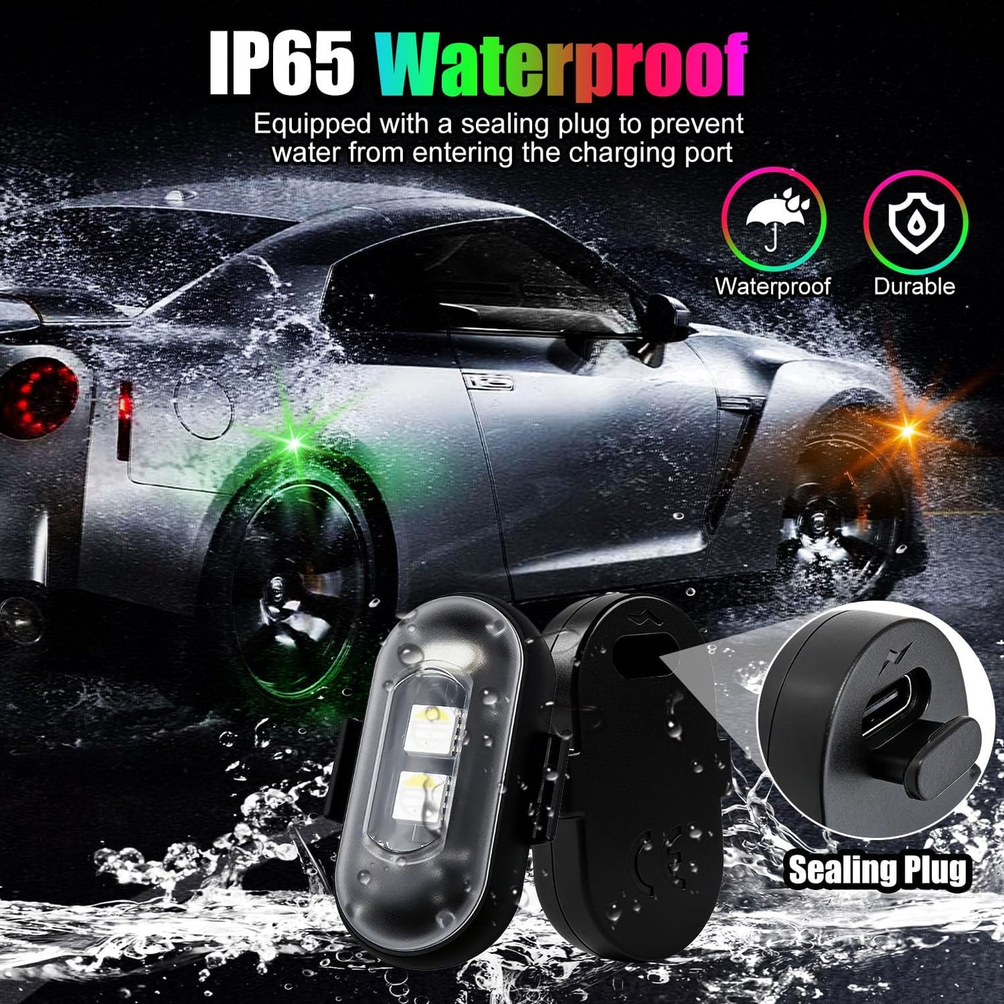 Wireless LED Lights for Car, High-Brightness Wireless Rock Lights with 8 Colors 0 Modes,Led Strobe Warning Light, Motorcycles, Boats, Camping, Bikes, Drones (2Pcs Black)